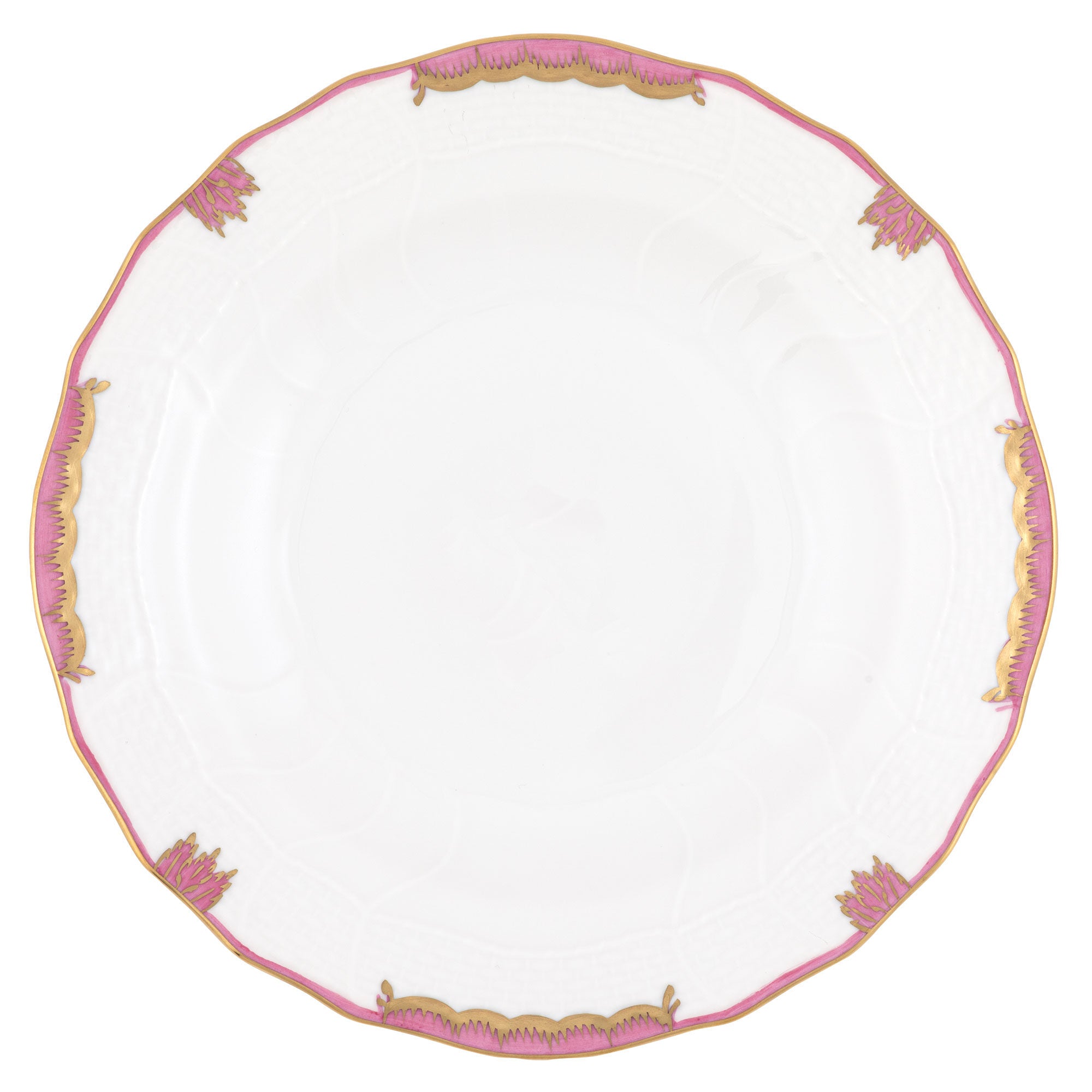 Hand-painted Herend Princess Victoria Pink Dessert Plate in fine porcelain, 8.25in D, on a white background