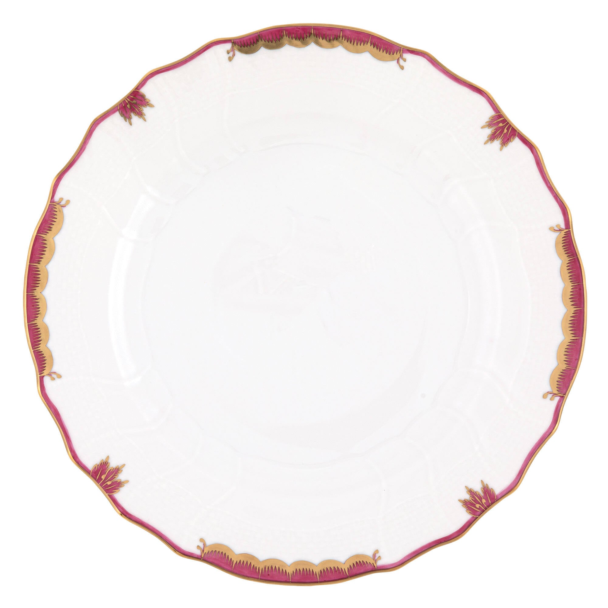 Hand-painted Herend Princess Victoria Pink Dinner Plate in fine porcelain, 10.5in D, on a white background