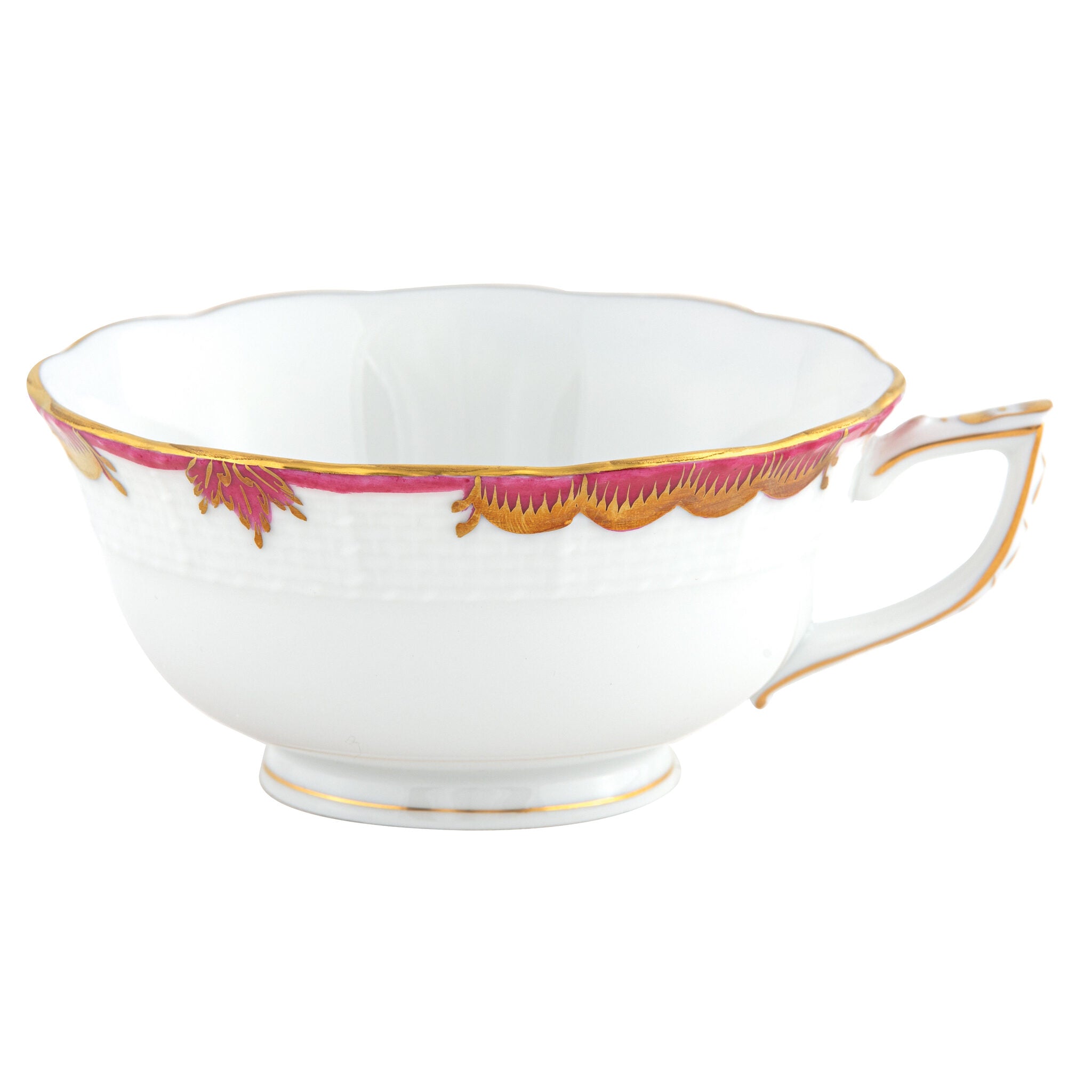 Hand-painted Herend Princess Victoria Pink Tea Cup Cup & Saucer Set in fine porcelain, on a white background