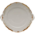 Hand-painted Herend Princess Victoria Rust Chop Plate with Handles in fine porcelain, 12in D, on a white background