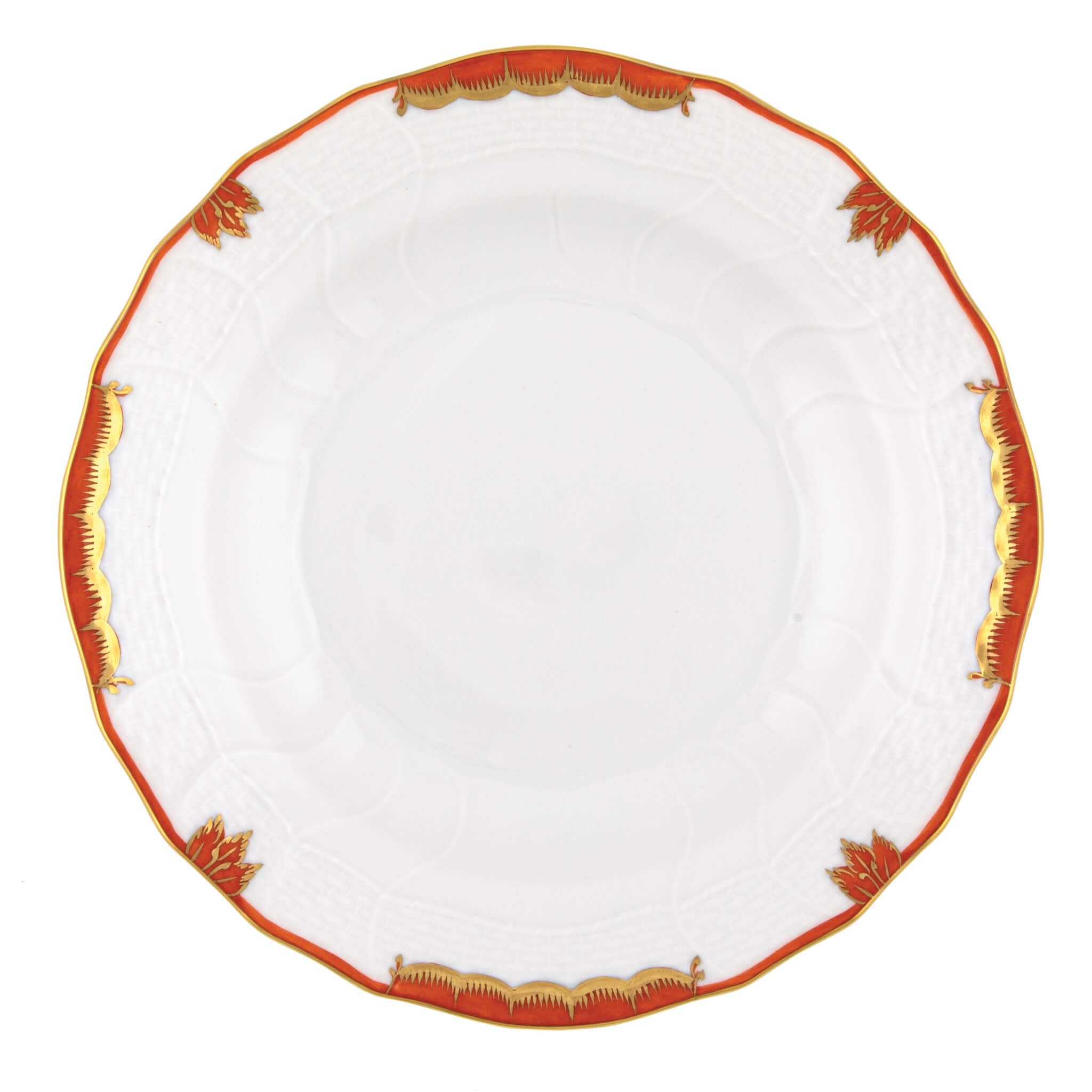 Hand-painted Herend Princess Victoria Rust Dessert Plate in fine porcelain, 8.25in D, on a white background