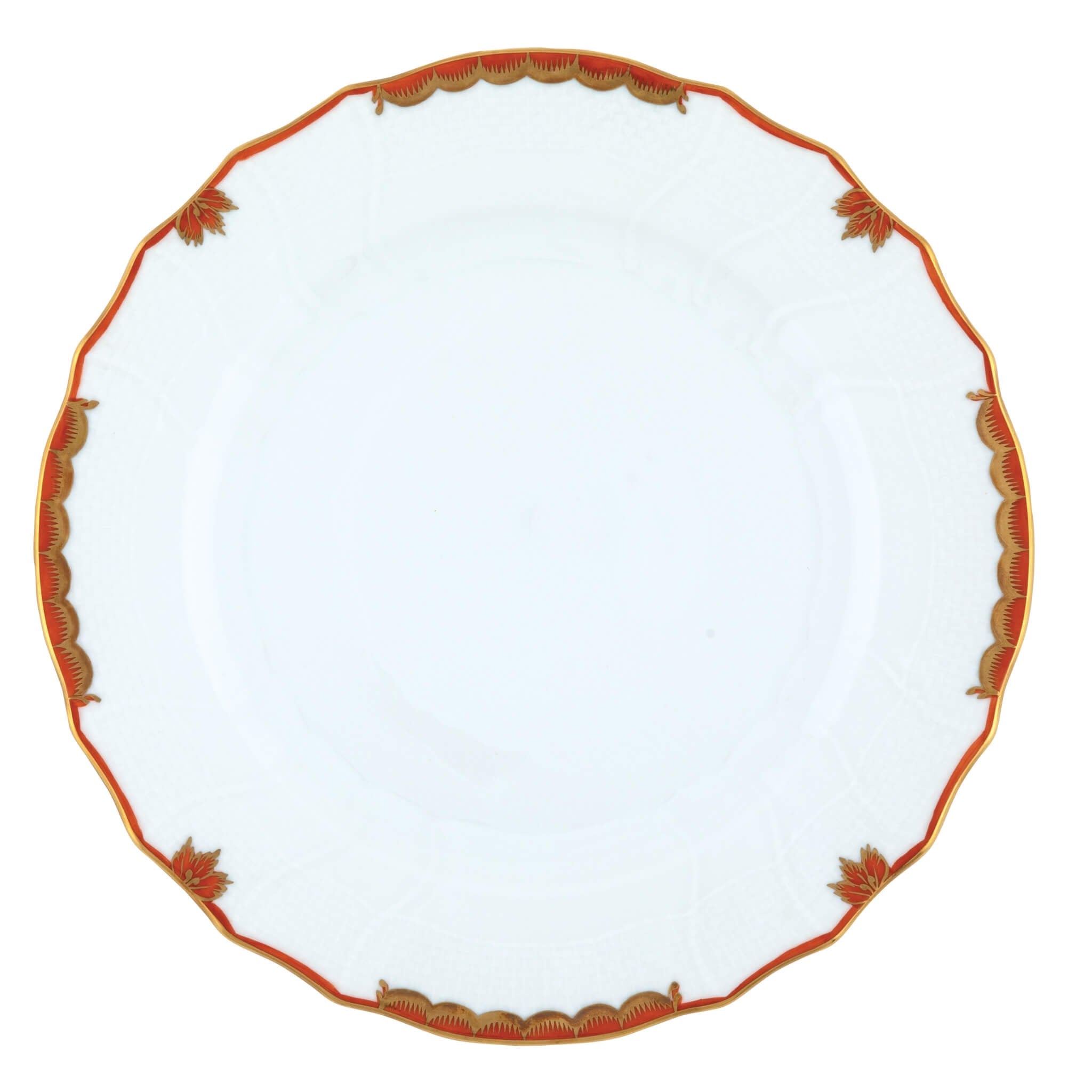 Hand-painted Herend Princess Victoria Rust Dinner Plate in fine porcelain, 10.5in D, on a white background