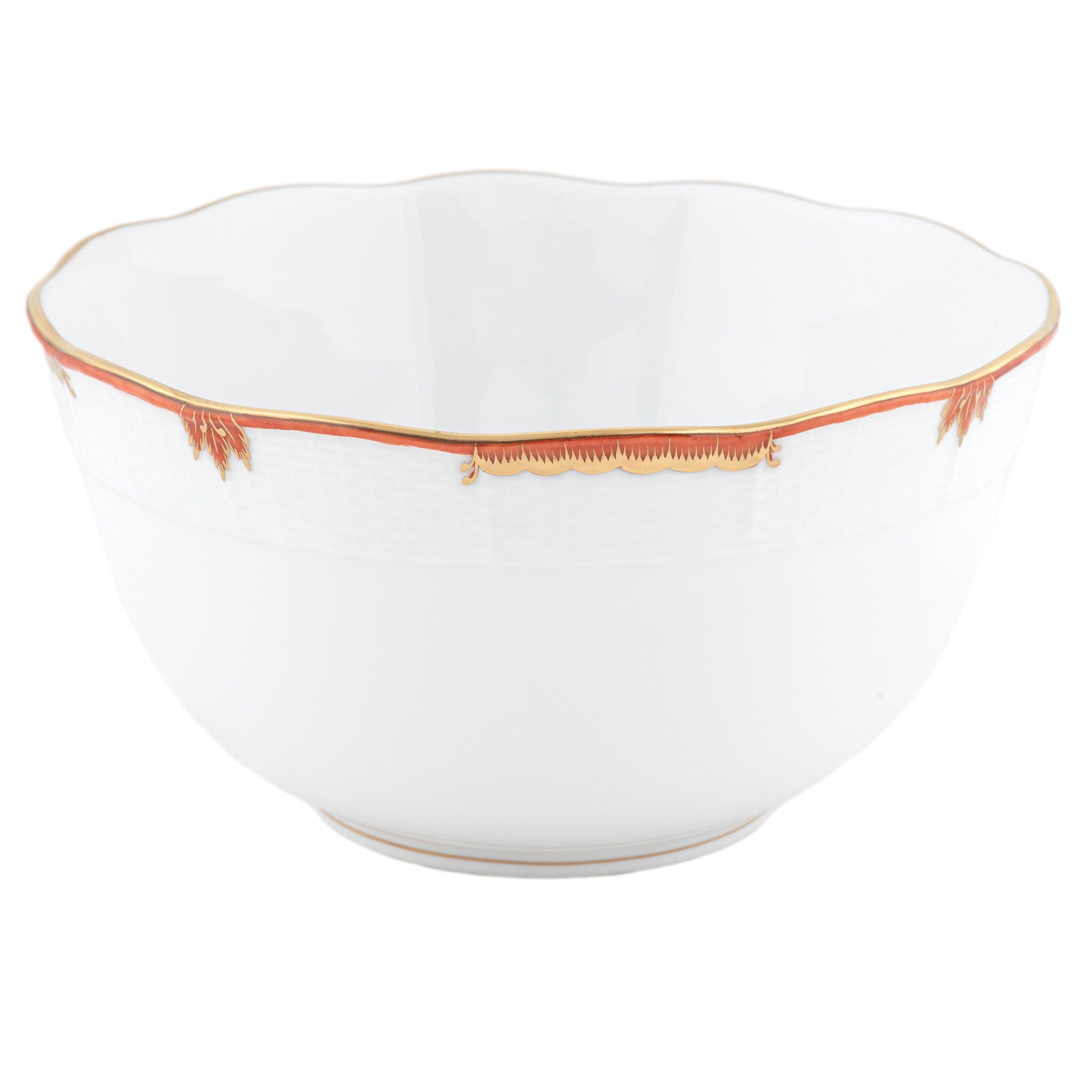 Hand-painted Herend Princess Victoria Rust Round Bowl in fine porcelain, (3.5 PT) 7.5in D, on a white background