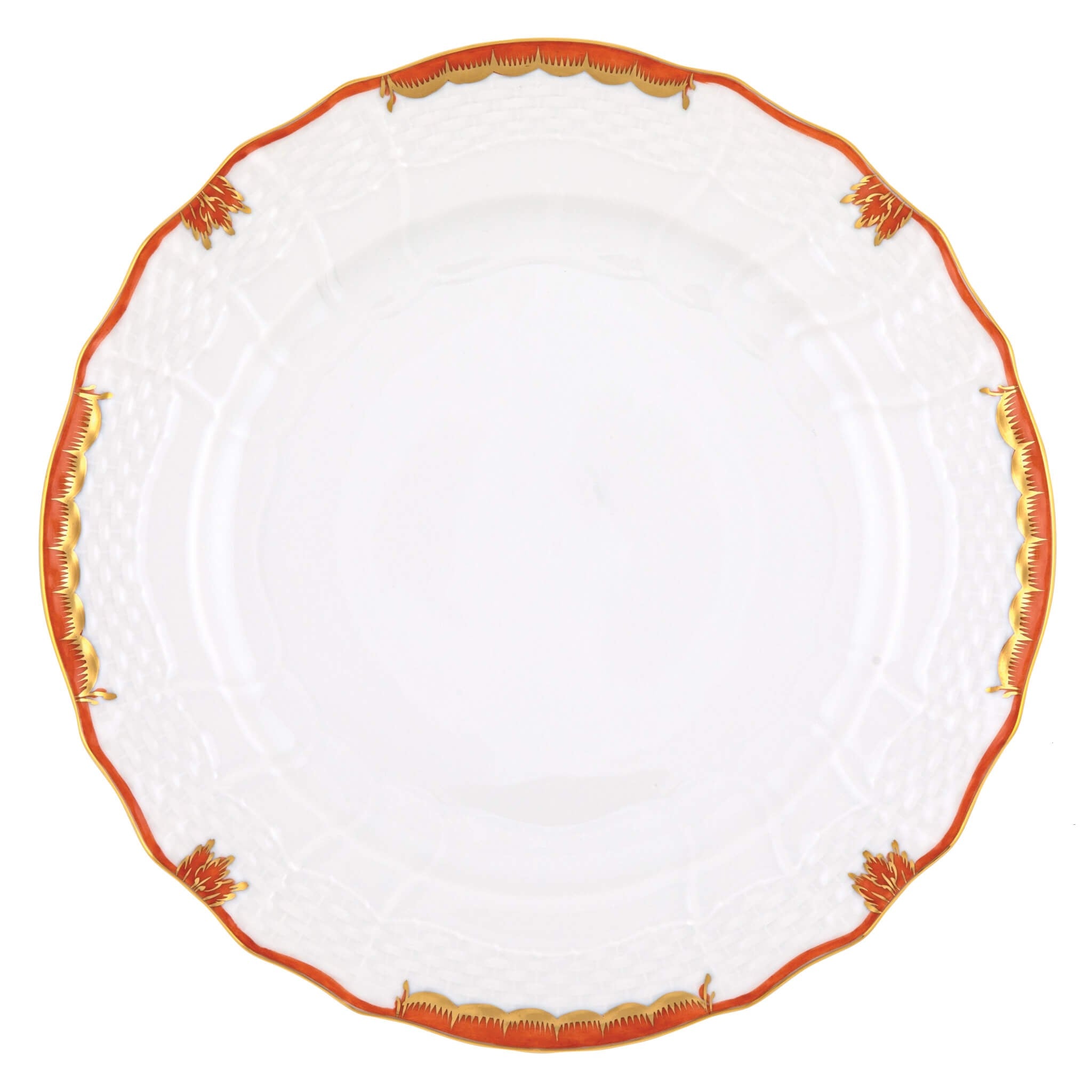 Hand-painted Herend Princess Victoria Rust Service Plate in fine porcelain, 11in D, on a white background