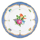 Hand-painted Herend Printemps Blue Border Bread and Butter Plate in fine porcelain, 6in D,, Motif 2, on a white background