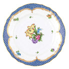 Hand-painted Herend Printemps Blue Border Bread and Butter Plate in fine porcelain, 6in D,, Motif 6, on a white background