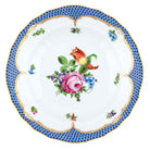 Hand-painted Herend Printemps Blue Border Dessert Plate in fine porcelain, 8.25in D,, Motif 2, on a white background