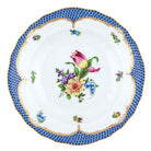Hand-painted Herend Printemps Blue Border Dessert Plate in fine porcelain, 8.25in D,, Motif 3, on a white background