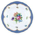 Hand-painted Herend Printemps Blue Border Dessert Plate in fine porcelain, 8.25in D,, Motif 4, on a white background