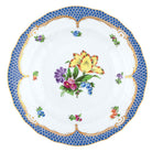 Hand-painted Herend Printemps Blue Border Dessert Plate in fine porcelain, 8.25in D,, Motif 6, on a white background