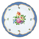 Hand-painted Herend Printemps Blue Border Dinner Plate in fine porcelain, 10.5in D,, Motif 1, on a white background