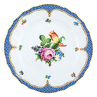 Hand-painted Herend Printemps Blue Border Dinner Plate in fine porcelain, 10.5in D,, Motif 2, on a white background