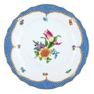 Hand-painted Herend Printemps Blue Border Dinner Plate in fine porcelain, 10.5in D,, Motif 3, on a white background