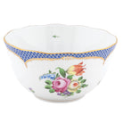 Hand-painted Herend Printemps Blue Border Round Bowl in fine porcelain, (3.5 PT) 7.5in D, on a white background