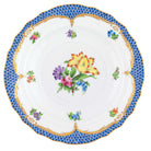 Hand-painted Herend Printemps Blue Border Salad Plate in fine porcelain, 7.5in D,, Motif 6, on a white background