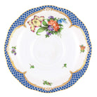 Hand-painted Herend Printemps Blue Border Tea Saucer Cup & Saucer Set in fine porcelain, 6in D,, Motif 5, on a white background