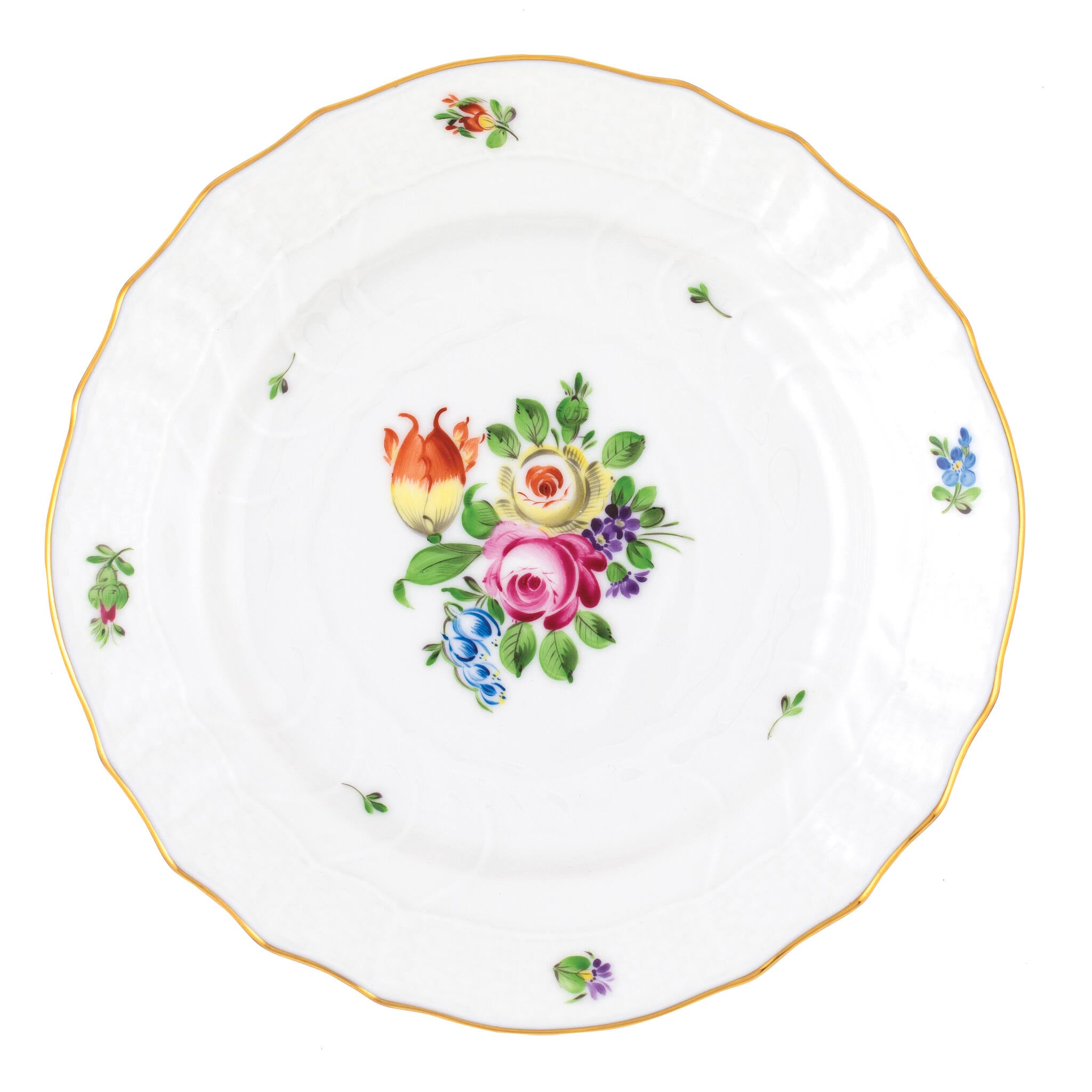 Hand-painted Herend Printemps Bread and Butter Plate in fine porcelain, 6in D,, Motif 1, on a white background
