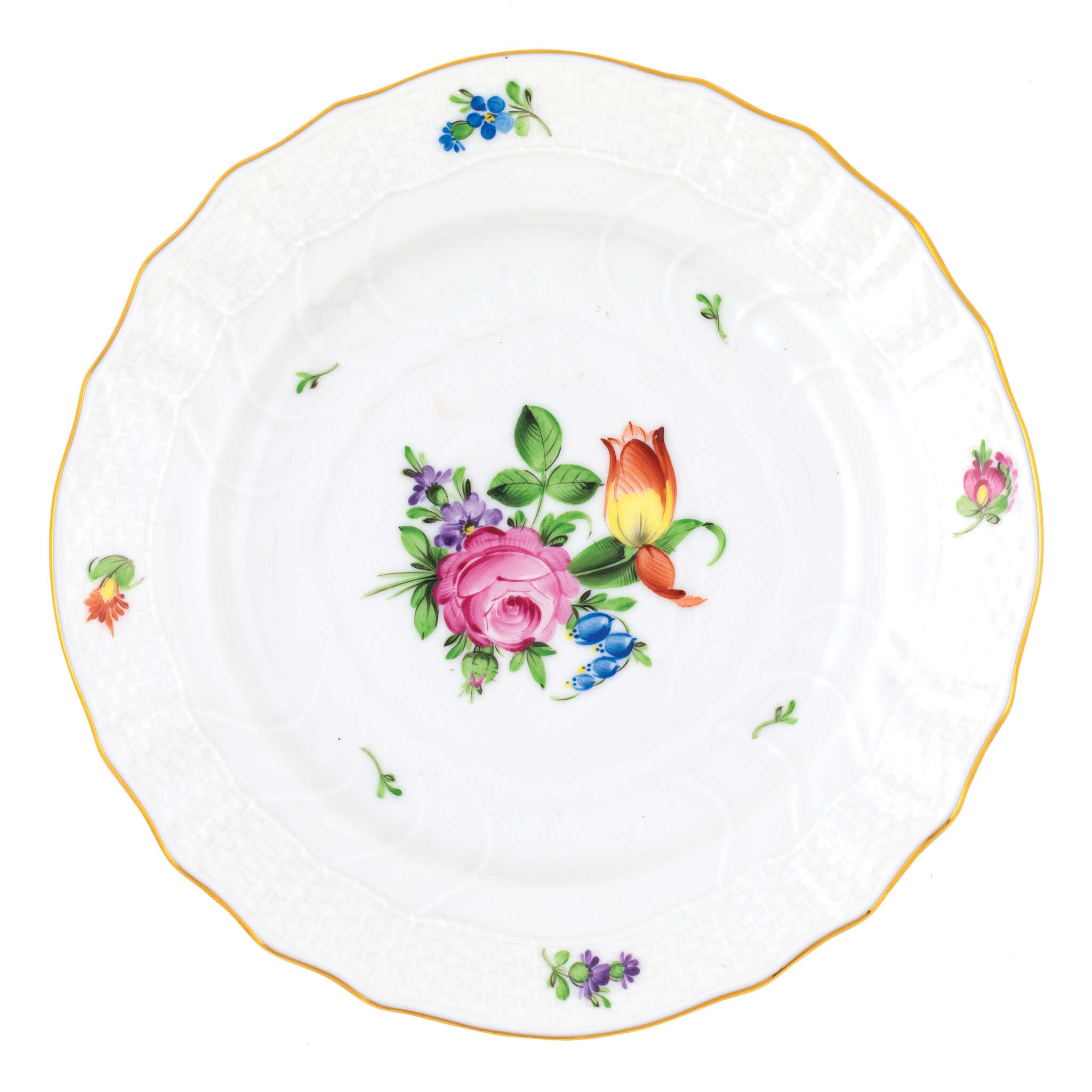 Hand-painted Herend Printemps Bread and Butter Plate in fine porcelain, 6in D,, Motif 2, on a white background