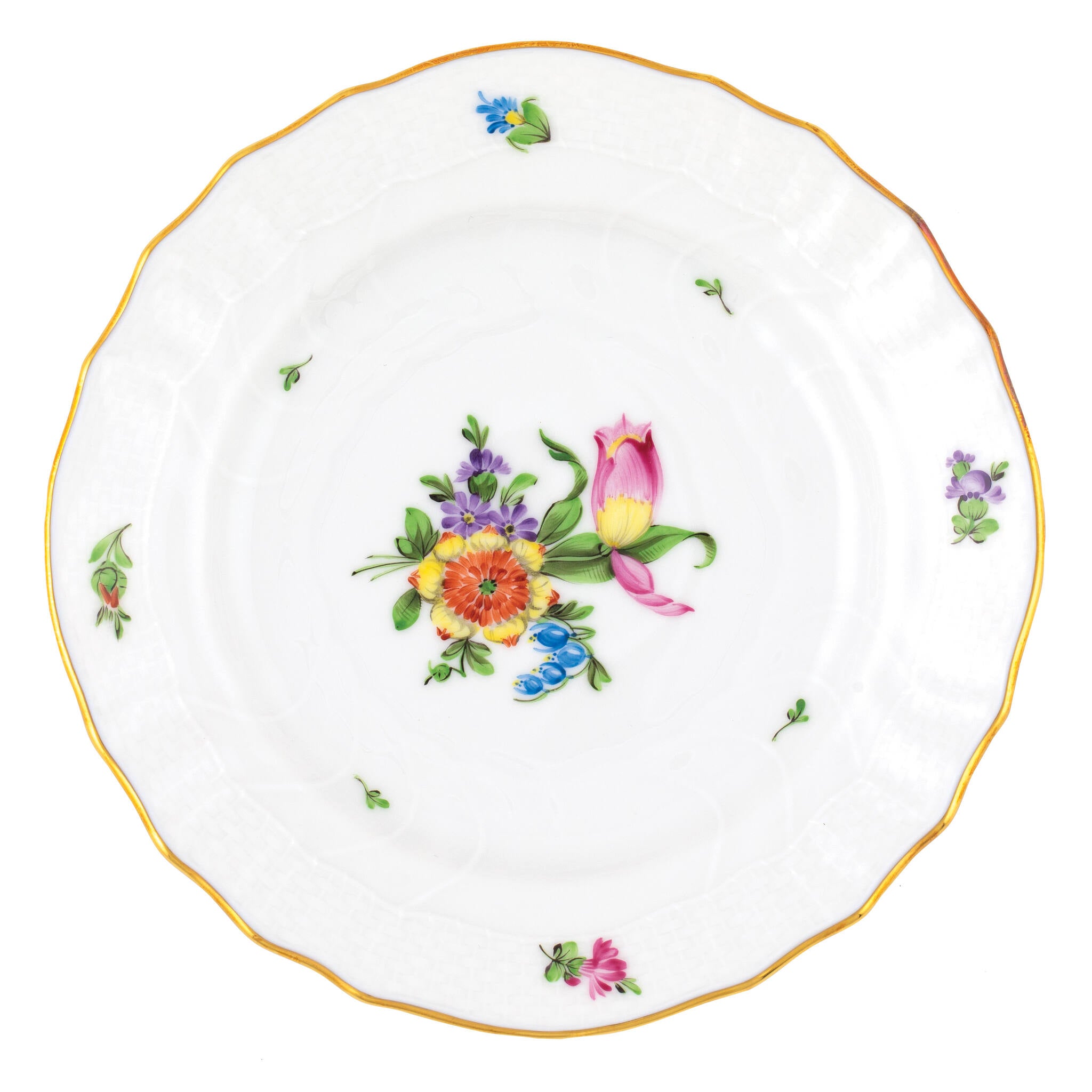 Hand-painted Herend Printemps Bread and Butter Plate in fine porcelain, 6in D,, Motif 3, on a white background