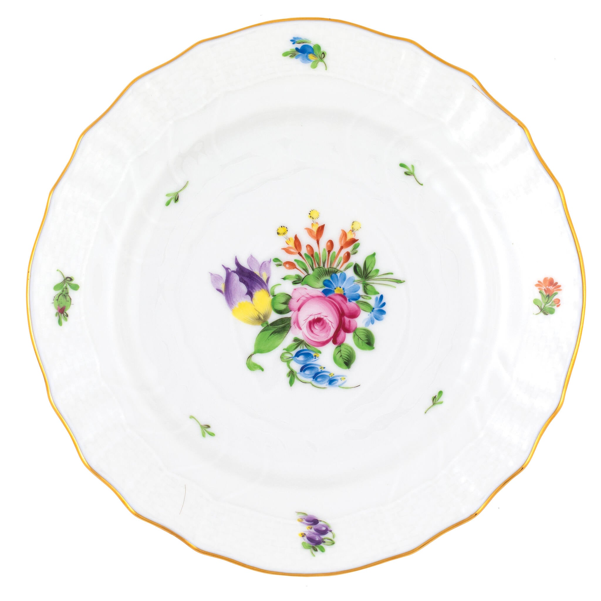 Hand-painted Herend Printemps Bread and Butter Plate in fine porcelain, 6in D,, Motif 4, on a white background