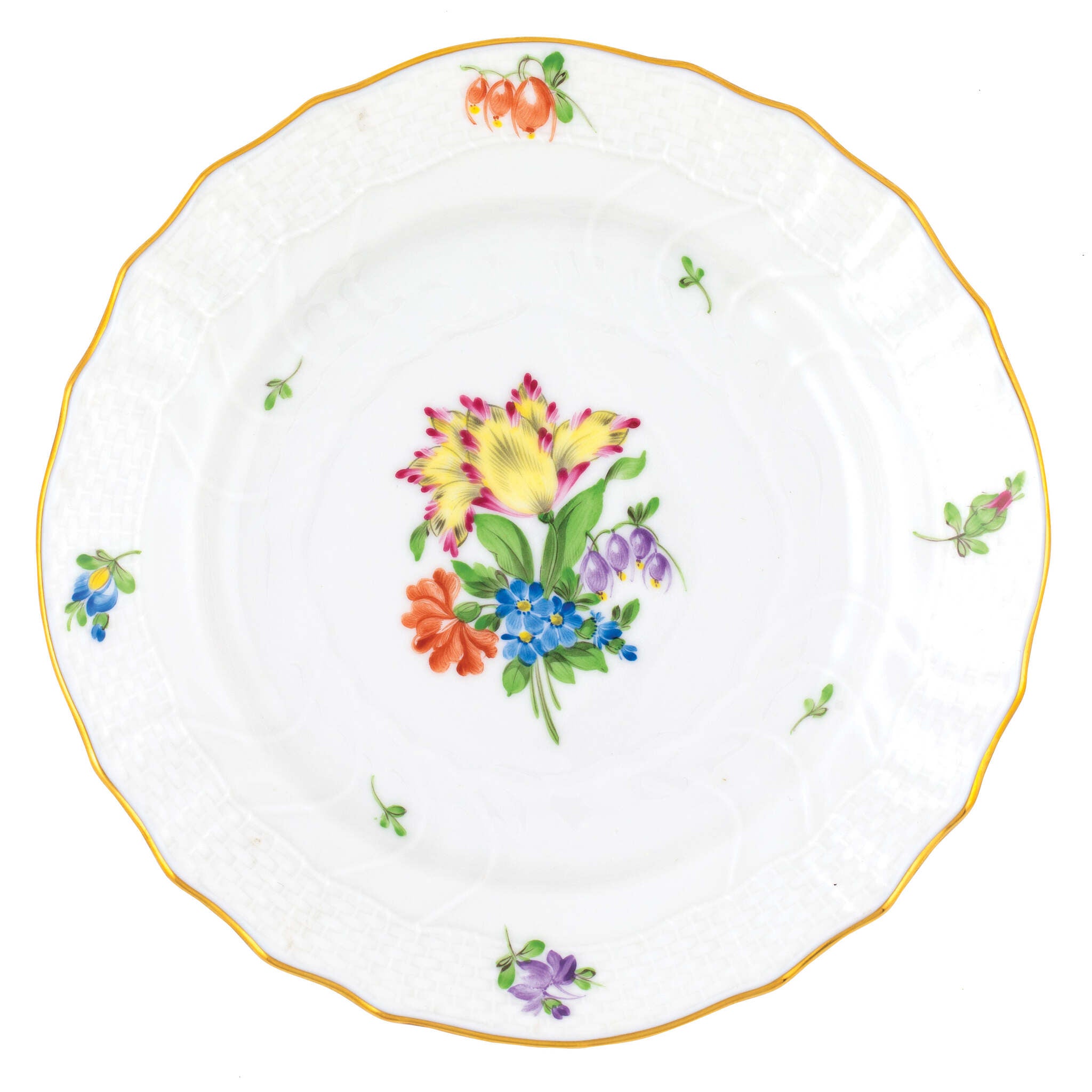Hand-painted Herend Printemps Bread and Butter Plate in fine porcelain, 6in D,, Motif 5, on a white background