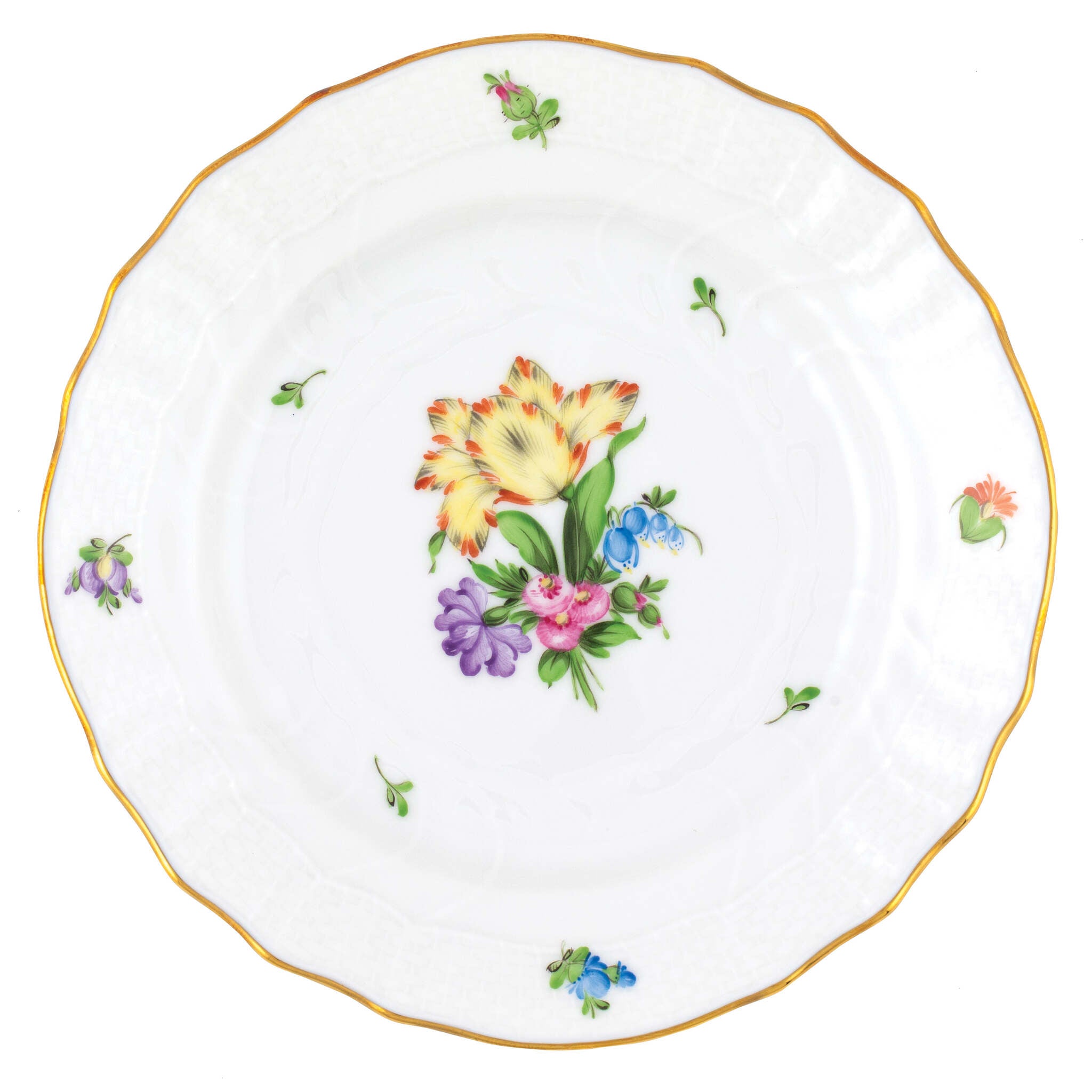 Hand-painted Herend Printemps Bread and Butter Plate in fine porcelain, 6in D,, Motif 6, on a white background