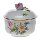 Hand-painted Herend Printemps Covered Sugar with Rose Sugar Bowl in fine porcelain, (4 OZ) 3.25in H, on a white background