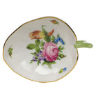 Hand-painted Herend Printemps Leaf Tray Decorative Plate in fine porcelain, 4.5in L X 3in W, on a white background