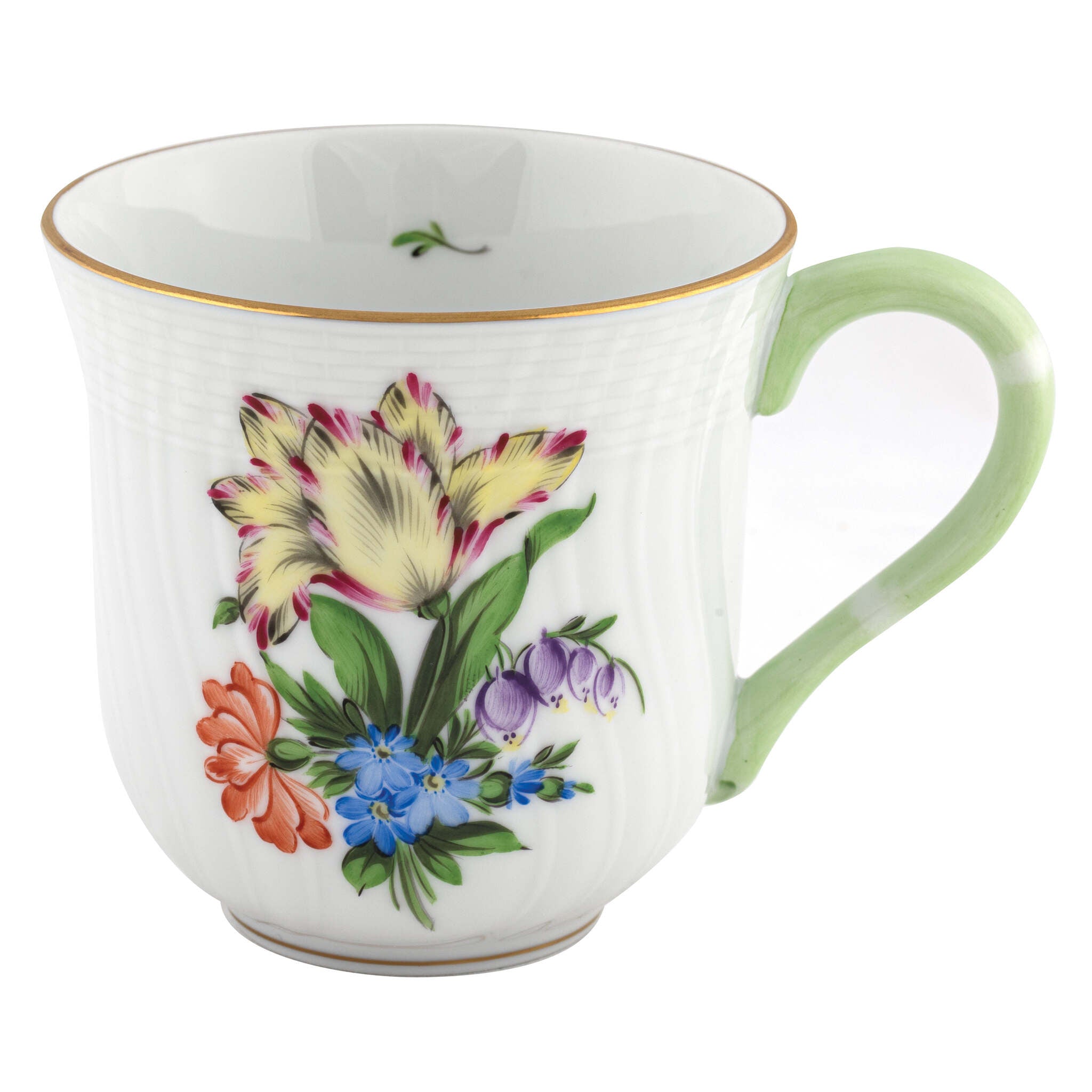 Hand-painted Herend Printemps Mug - Motif 05 in fine porcelain, (10 OZ) 3.5in H, on a white background