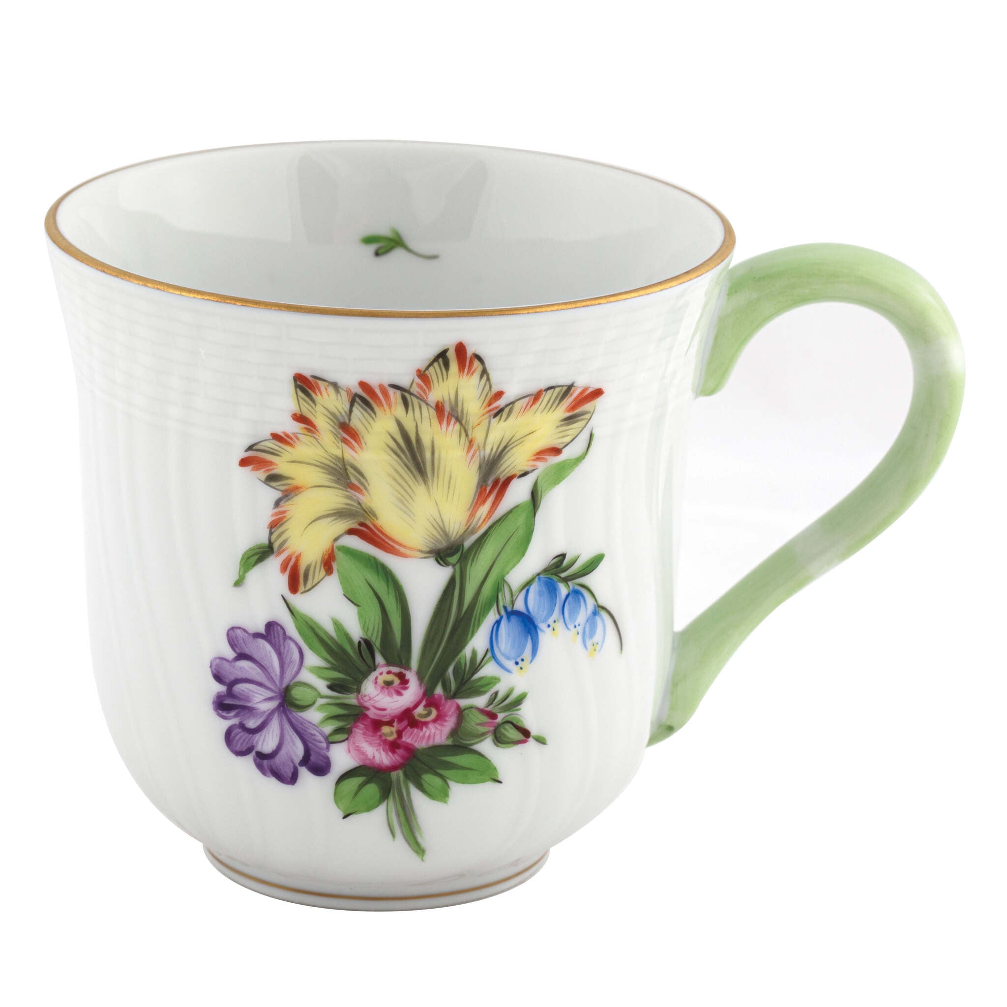 Hand-painted Herend Printemps Mug - Motif 06 in fine porcelain, (10 OZ) 3.5in H, on a white background