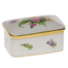 Hand-painted Herend Printemps Rectangular Box in fine porcelain, 3in L X 2in W, on a white background