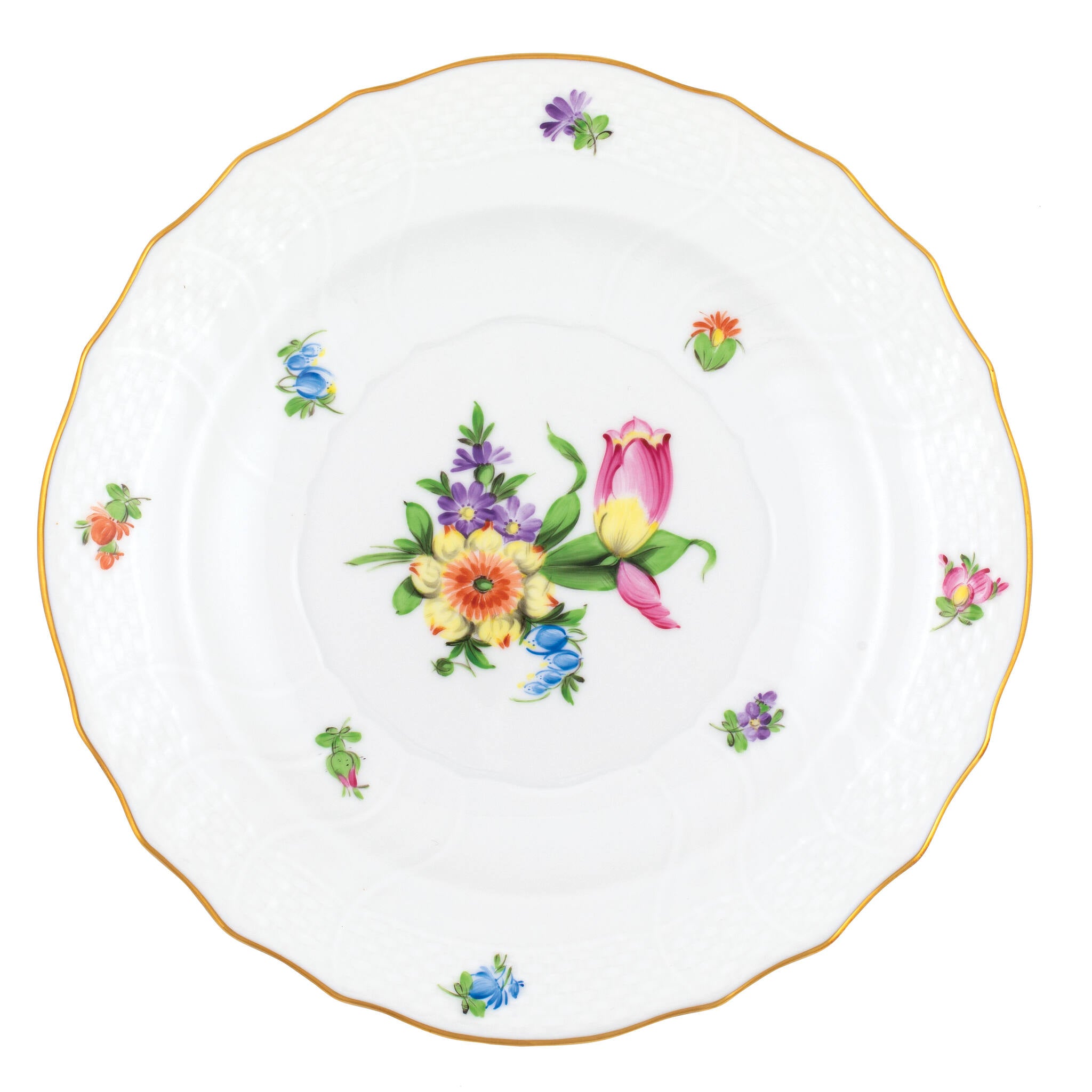 Hand-painted Herend Printemps Salad Plate in fine porcelain, 7.5in D,, Motif 3, on a white background