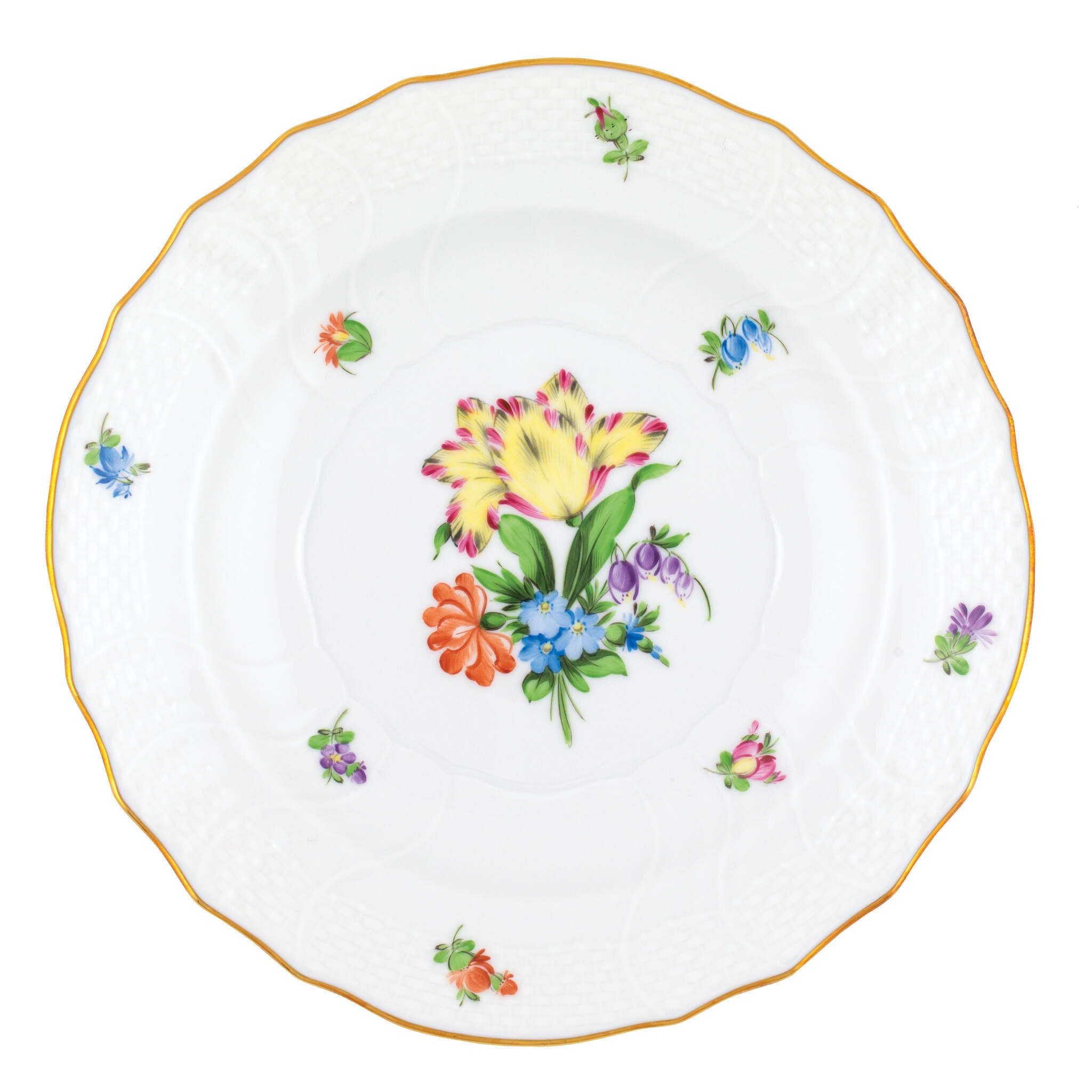 Hand-painted Herend Printemps Salad Plate in fine porcelain, 7.5in D,, Motif 5, on a white background