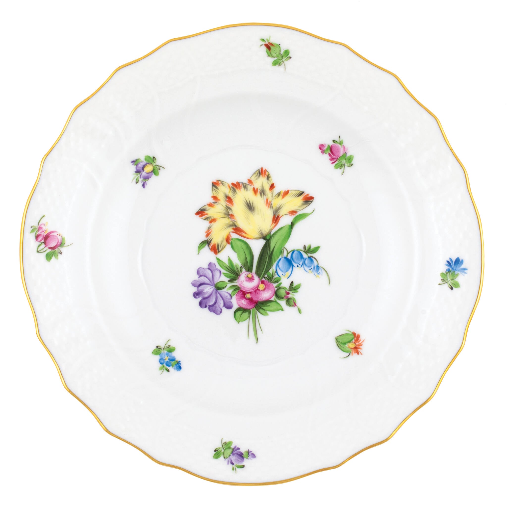 Hand-painted Herend Printemps Salad Plate in fine porcelain, 7.5in D,, Motif 6, on a white background