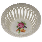 Hand-painted Herend Printemps Small Openwork Basket in fine porcelain, 3.75in D, on a white background