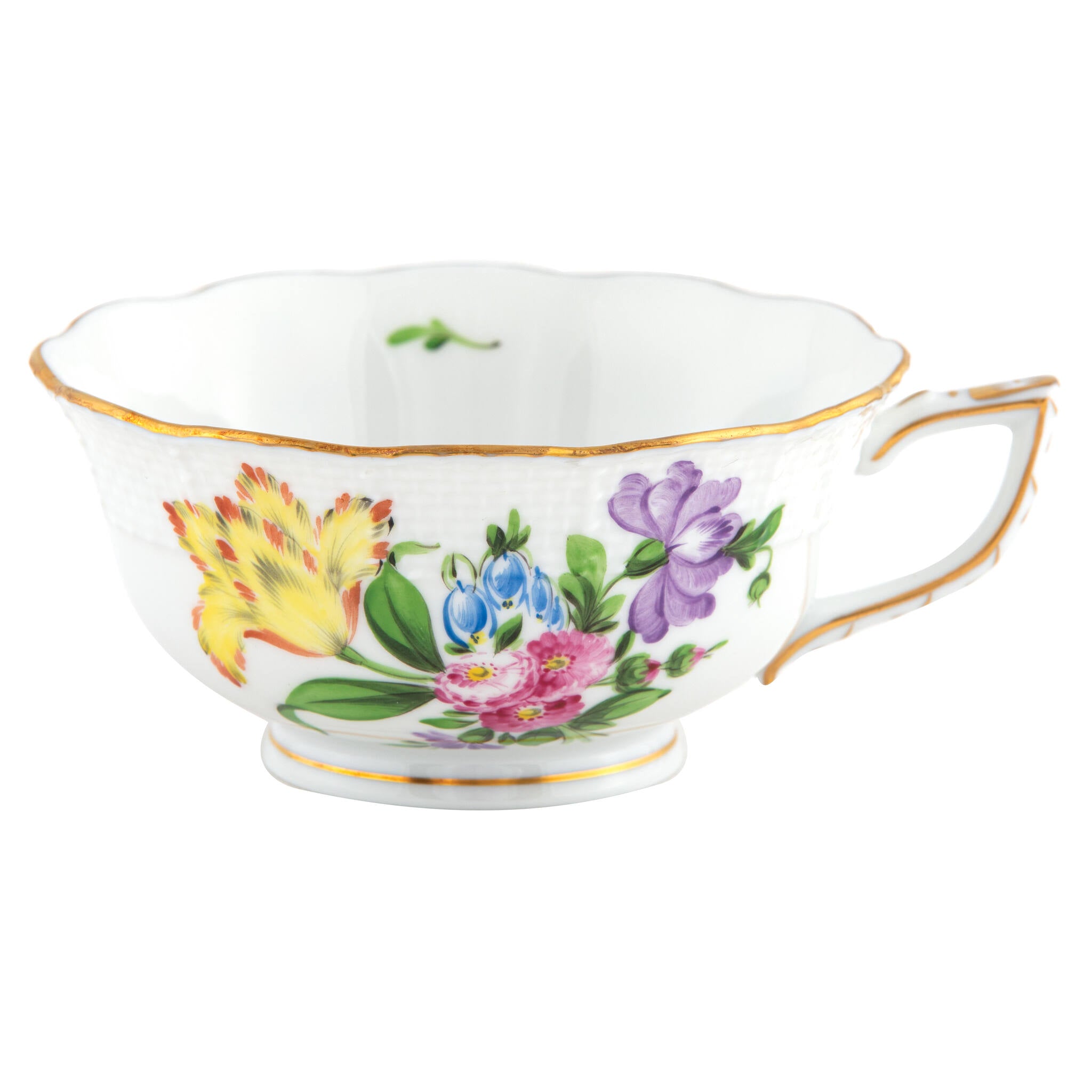Hand-painted Herend Printemps Tea Cup Cup & Saucer Set in fine porcelain, on a white background