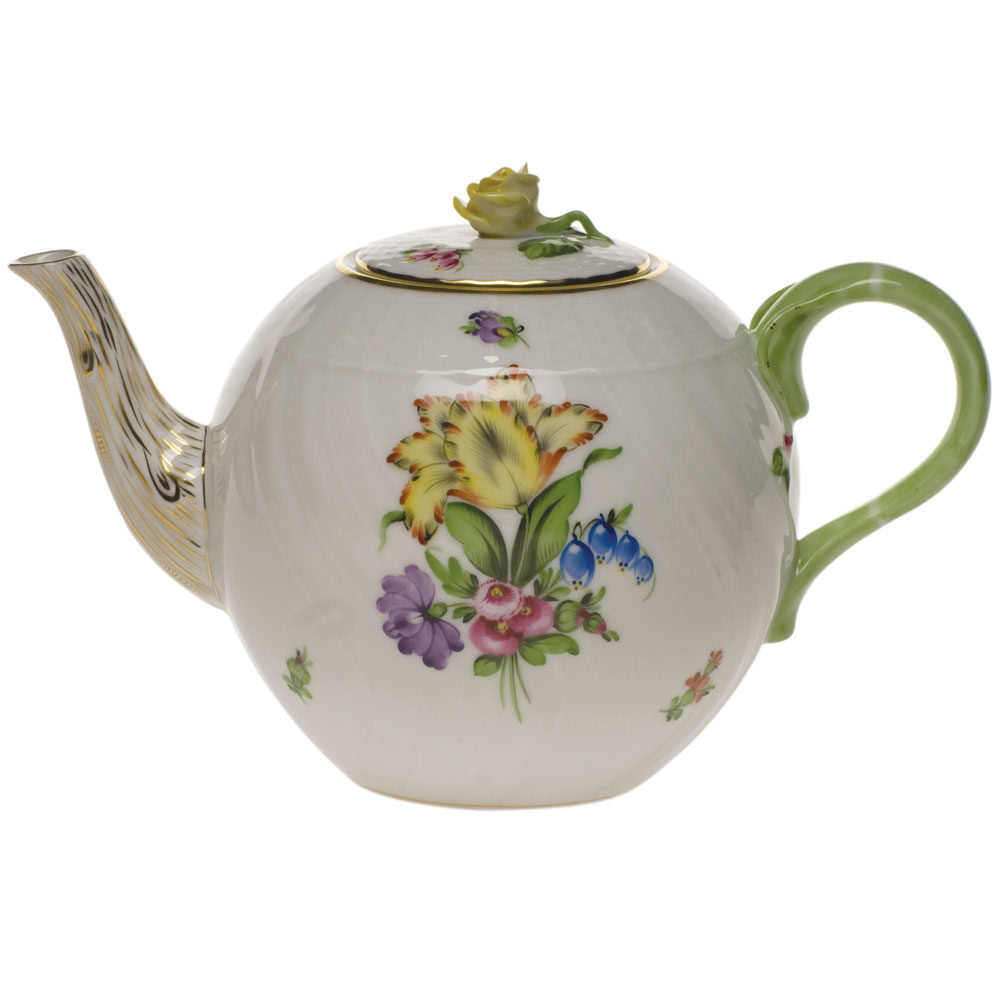 Hand-painted Herend Printemps Tea Pot with Rose Teapot in fine porcelain, (36 OZ) 5.5in H, on a white background