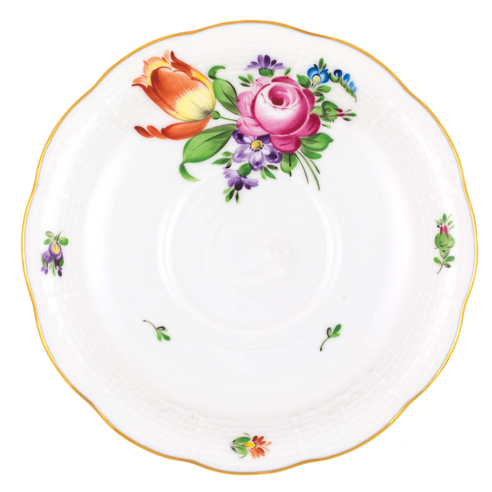Hand-painted Herend Printemps Tea Saucer Cup & Saucer Set in fine porcelain, 6in D,, Motif 2, on a white background