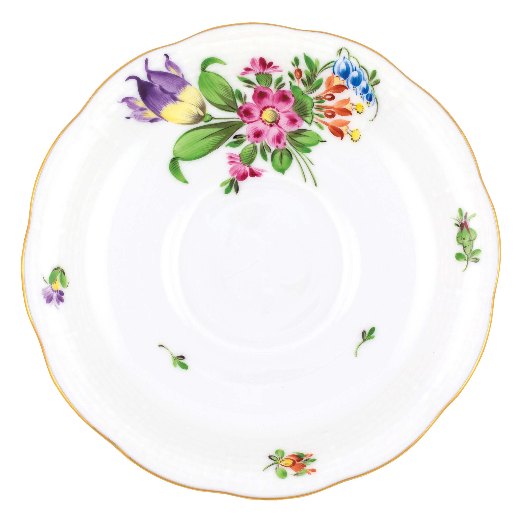 Hand-painted Herend Printemps Tea Saucer Cup & Saucer Set in fine porcelain, 6in D,, Motif 4, on a white background