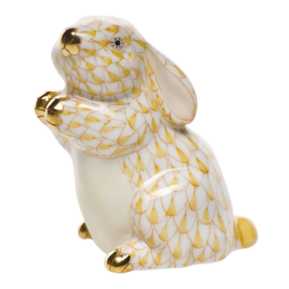 Butterscotch fishnet Pudgy Bunny Figurine figurine, hand-painted Herend porcelain with 24k gold accents