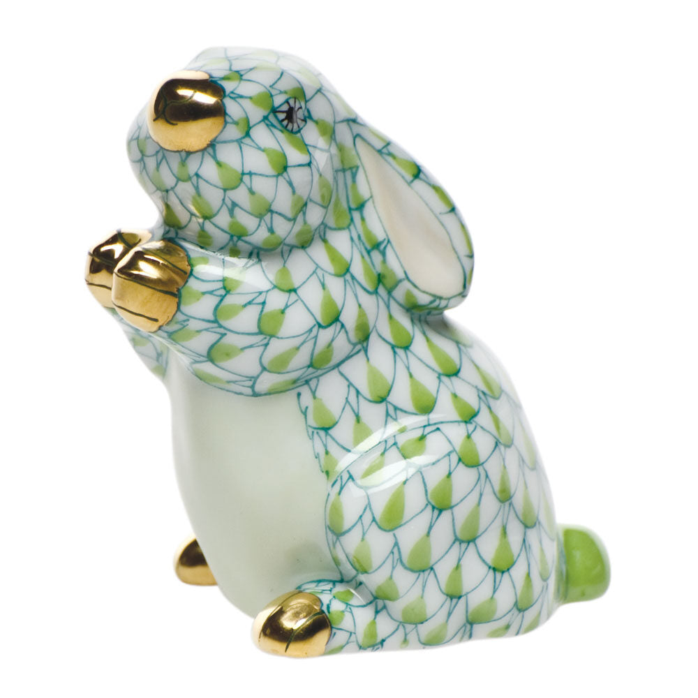 Key Lime fishnet Pudgy Bunny Figurine figurine, hand-painted Herend porcelain with 24k gold accents