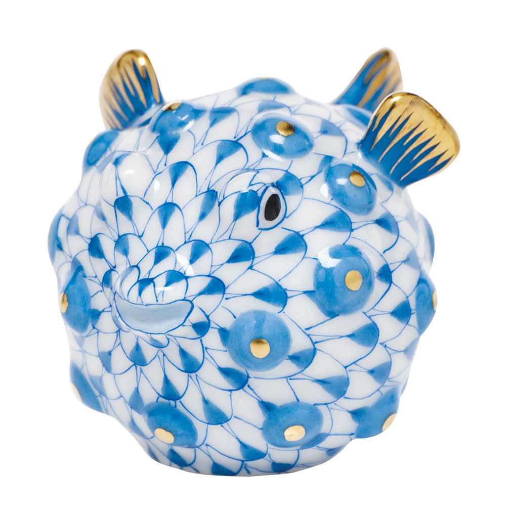 Puffer Fish Figurine in hand-painted Blue porcelain by Herend of Hungary