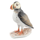 Hand-painted Herend Puffin on Rock Figurine in fine porcelain, 4.75in L X 3.5in W X 6.75in H, on a white background