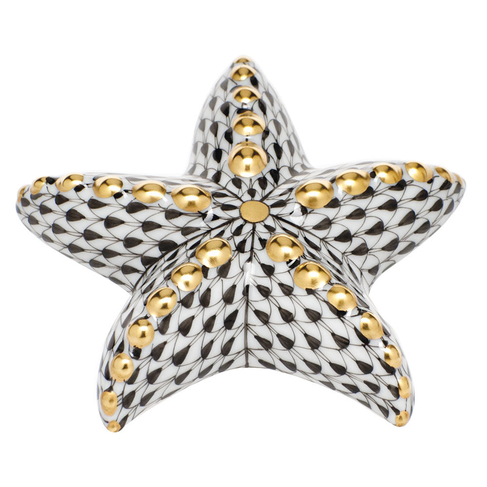 Puffy Starfish Figurine in hand-painted Black porcelain by Herend of Hungary