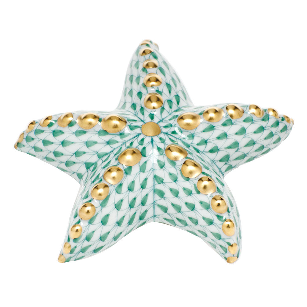 Puffy Starfish Figurine in hand-painted Green porcelain by Herend of Hungary