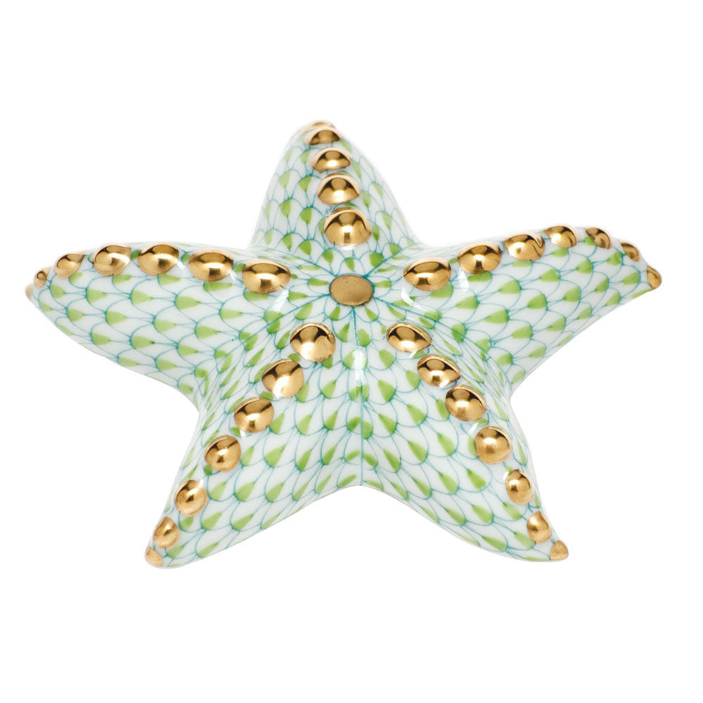 Key Lime fishnet Puffy Starfish Figurine figurine, hand-painted Herend porcelain with 24k gold accents