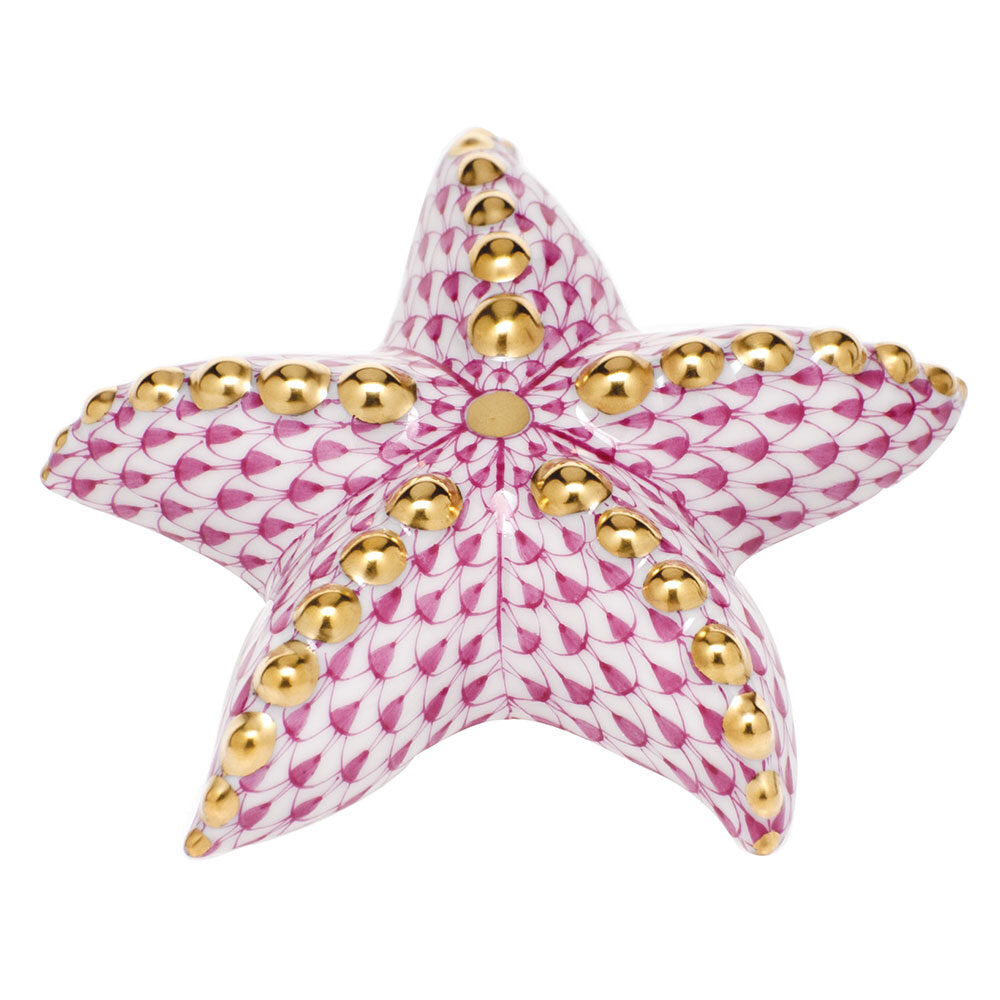 Herend Puffy Starfish Figurine porcelain figurine painted in the Raspberry fishnet pattern