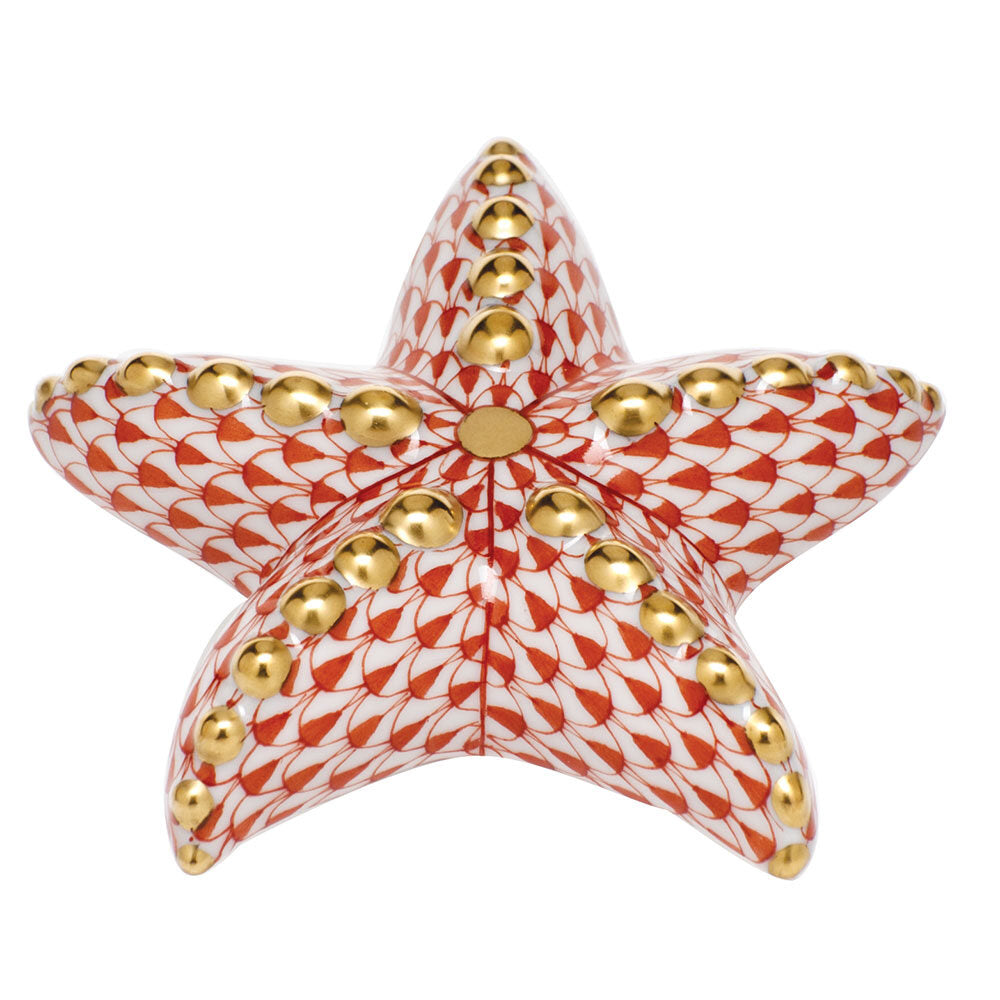Herend Puffy Starfish Figurine porcelain figurine painted in the Rust fishnet pattern