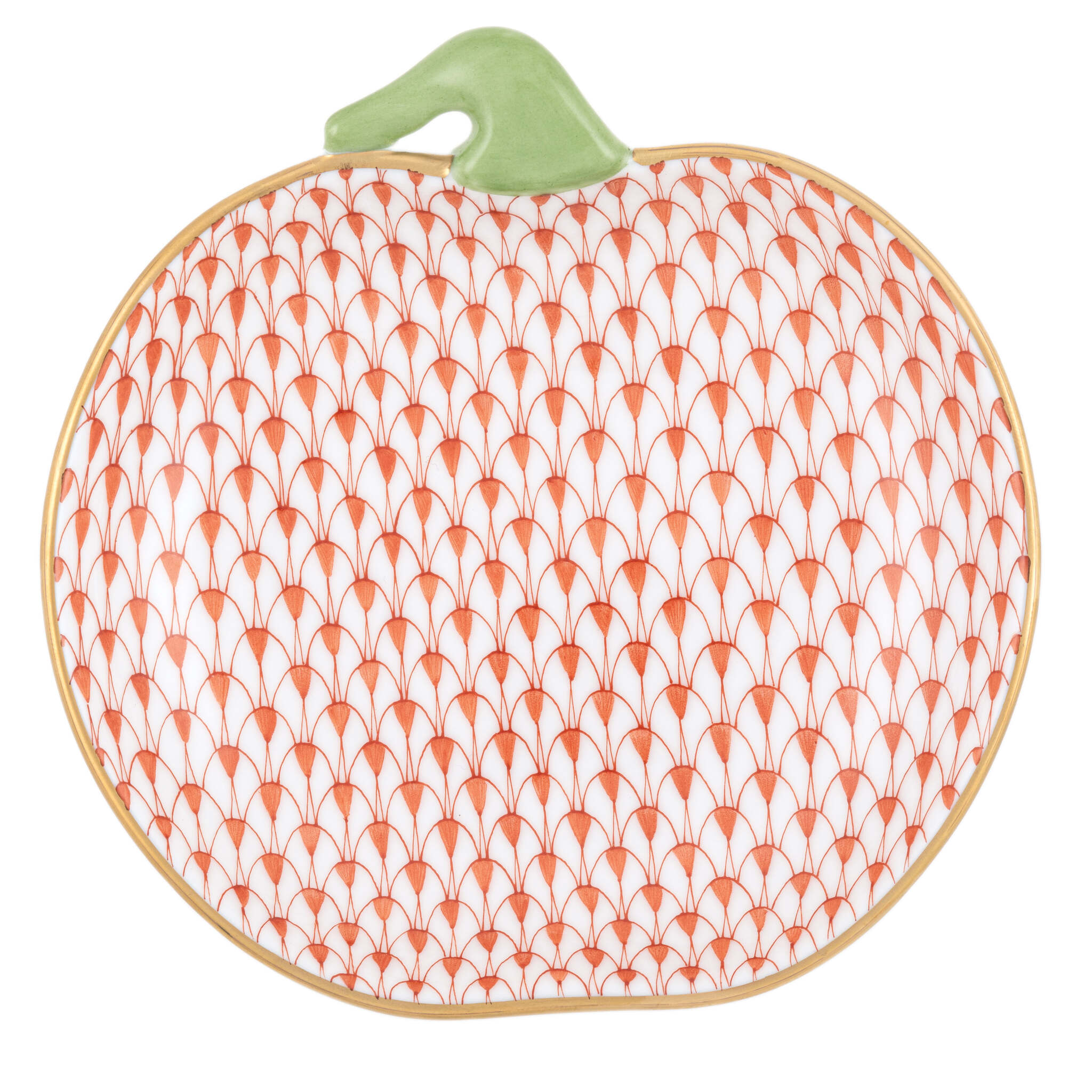 Hand-painted Herend Pumpkin Dish Decorative Plate in fine porcelain, 4.75in L X 4.75in W X 1.25in H, on a white background
