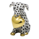 Herend Puppy Love Figurine porcelain figurine painted in the Black fishnet pattern